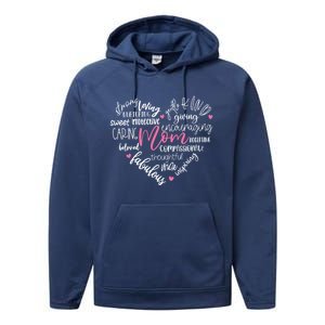 Mom Heart Love Typography Mothers Day Blessed Mama Life Gift Performance Fleece Hoodie