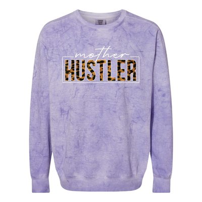 Mother Hustler Leopard Funny Mother Day Handwritten Style Colorblast Crewneck Sweatshirt