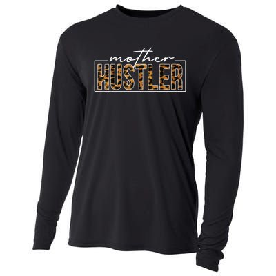 Mother Hustler Leopard Funny Mother Day Handwritten Style Cooling Performance Long Sleeve Crew