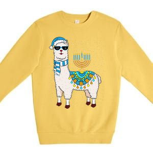 Menorah Hanukkah Llama Cute Alpaca Chanukah Gift Premium Crewneck Sweatshirt