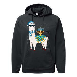 Menorah Hanukkah Llama Cute Alpaca Chanukah Gift Performance Fleece Hoodie