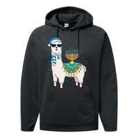 Menorah Hanukkah Llama Cute Alpaca Chanukah Gift Performance Fleece Hoodie