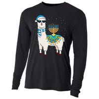 Menorah Hanukkah Llama Cute Alpaca Chanukah Gift Cooling Performance Long Sleeve Crew