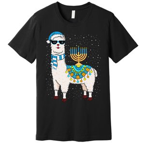 Menorah Hanukkah Llama Cute Alpaca Chanukah Gift Premium T-Shirt