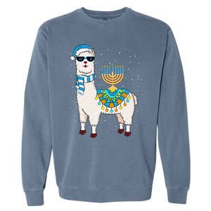 Menorah Hanukkah Llama Cute Alpaca Chanukah Gift Garment-Dyed Sweatshirt