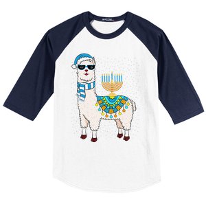 Menorah Hanukkah Llama Cute Alpaca Chanukah Gift Baseball Sleeve Shirt