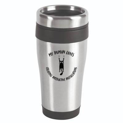 My Human Loves Creating Interactive Installations Cat Love 16oz Travel Tumbler