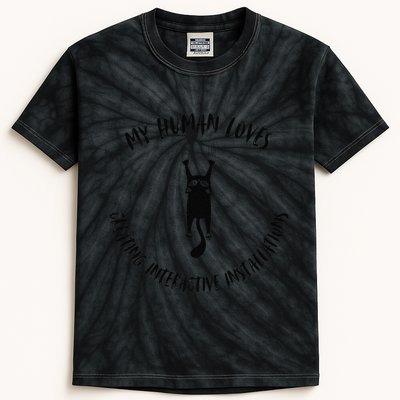 My Human Loves Creating Interactive Installations Cat Love Kids Tie-Dye T-Shirt