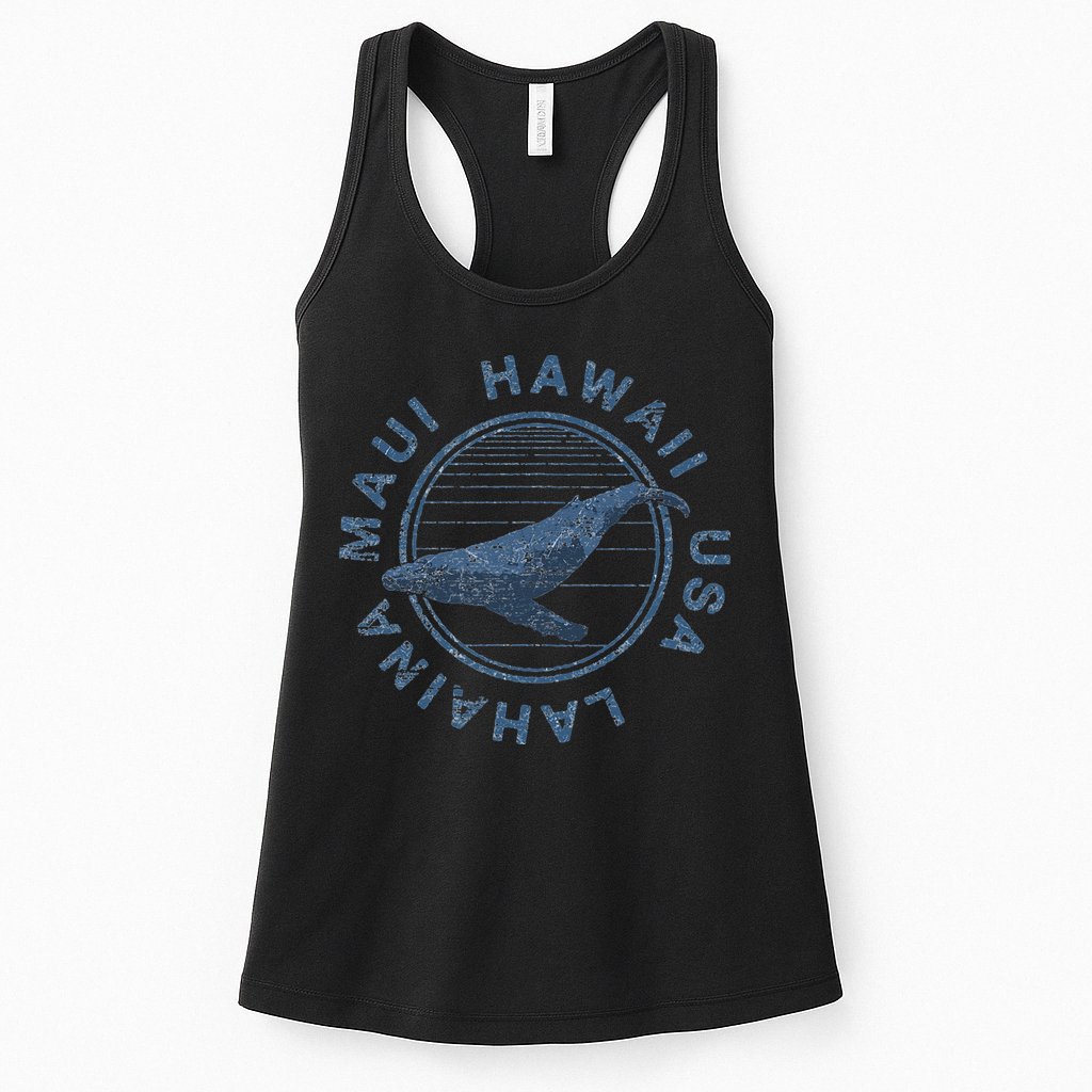 Maui Hawaii Lahaina Vintage Whale Retro Womens Tank Top