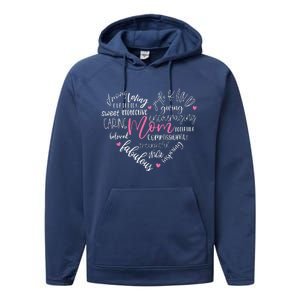 Mom Heart Love Typography Mother's Day Blessed Mama Life Performance Fleece Hoodie