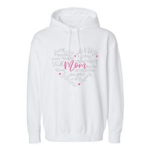 Mom Heart Love Typography Mother's Day Blessed Mama Life Garment-Dyed Fleece Hoodie