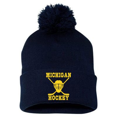 Michigan Hockey Pom Pom 12in Knit Beanie