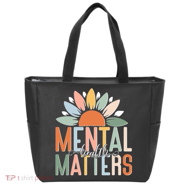 Mental Health Matters Flower Zip Tote Bag