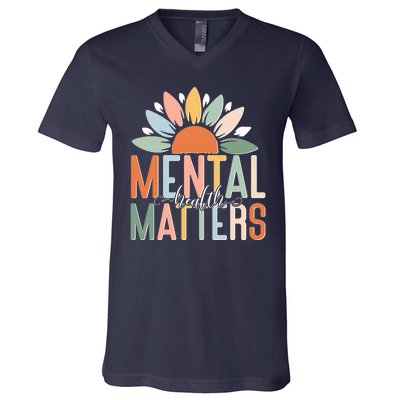 Mental Health Matters Flower V-Neck T-Shirt