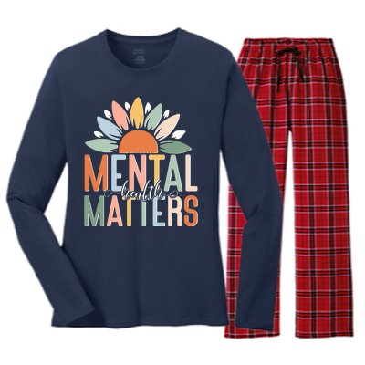 Mental Health Matters Flower Women's Long Sleeve Flannel Pajama Set 