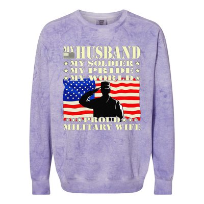 My Husband My Soldier Hero Proud Military Wife Army Spouse Colorblast Crewneck Sweatshirt