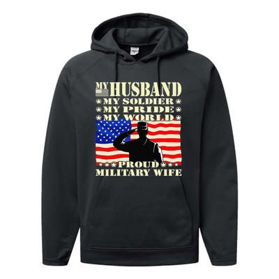 My Husband My Soldier Hero Proud Military Wife Army Spouse Performance Fleece Hoodie