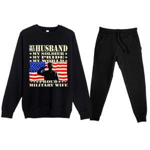 My Husband My Soldier Hero Proud Military Wife Army Spouse Premium Crewneck Sweatsuit Set