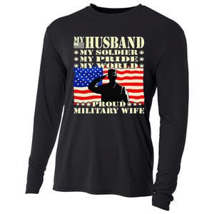 My Husband My Soldier Hero Proud Military Wife Army Spouse Cooling Performance Long Sleeve Crew