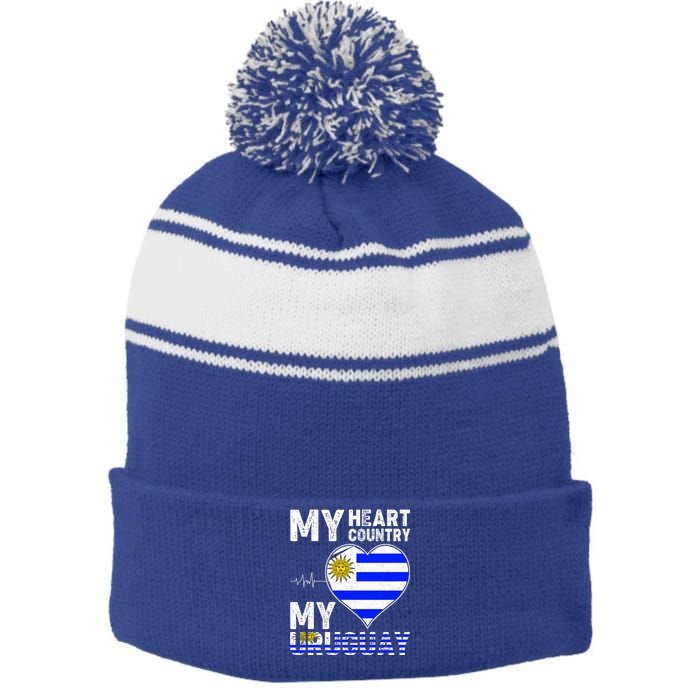 My Heart My Uruguay Stripe Pom Pom Beanie