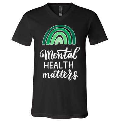Mental Health Matters Awareness Month Rainbow V-Neck T-Shirt