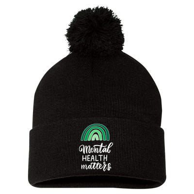 Mental Health Matters Awareness Month Rainbow Pom Pom 12in Knit Beanie