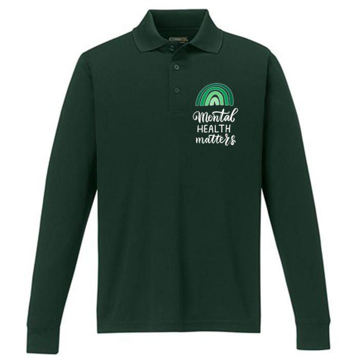 Mental Health Matters Awareness Month Rainbow Performance Long Sleeve Polo