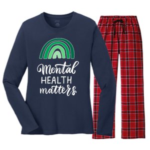 Mental Health Matters Awareness Month Rainbow Women's Long Sleeve Flannel Pajama Set 