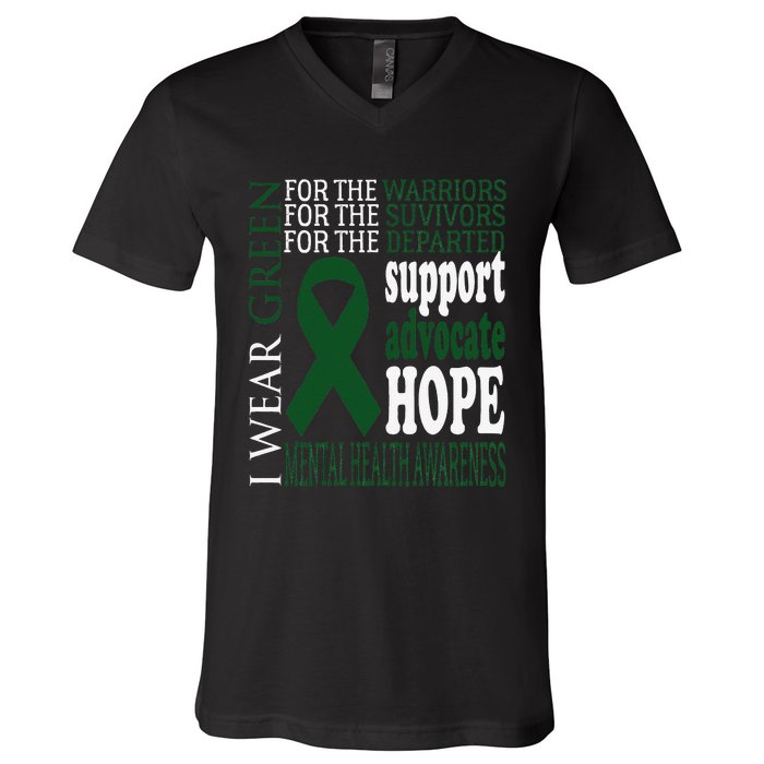 Mental Health Matters Green Ribbon Mental Health Awareness V-Neck T-Shirt