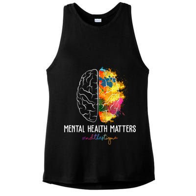 Mental Health Matters End The Stigma Colorful Brain Ladies PosiCharge Tri-Blend Wicking Tank