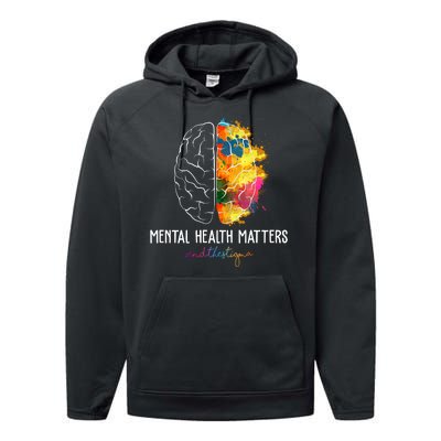 Mental Health Matters End The Stigma Colorful Brain Performance Fleece Hoodie