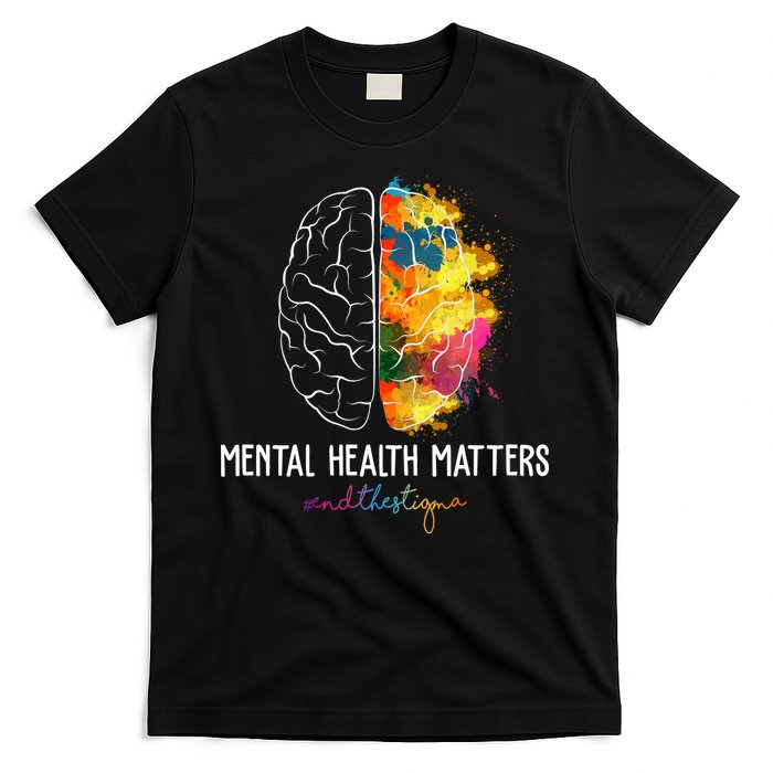 Mental Health Matters End The Stigma Colorful Brain T-Shirt