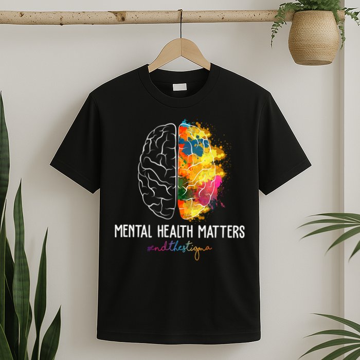 Mental Health Matters End The Stigma Colorful Brain T-Shirt