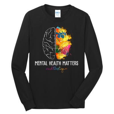 Mental Health Matters End The Stigma Colorful Brain Tall Long Sleeve T-Shirt