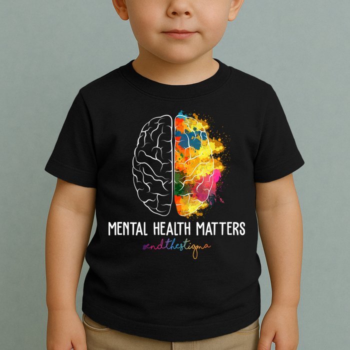 Mental Health Matters End The Stigma Colorful Brain Toddler T-Shirt