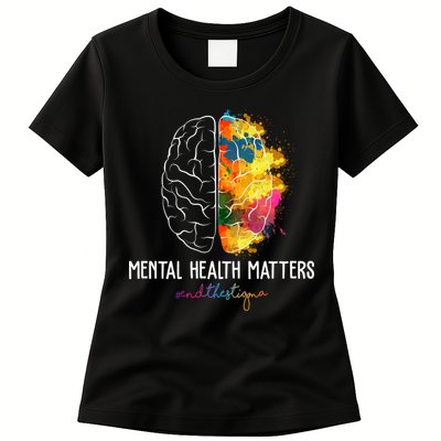 Mental Health Matters End The Stigma Colorful Brain Womens T-Shirt