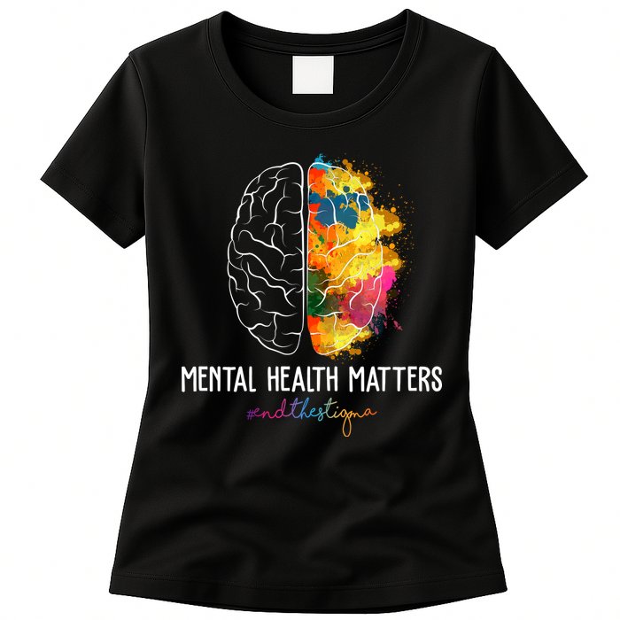 Mental Health Matters End The Stigma Colorful Brain Womens T-Shirt