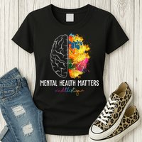 Mental Health Matters End The Stigma Colorful Brain Womens T-Shirt