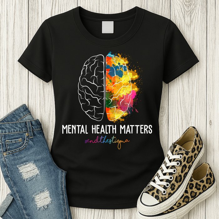 Mental Health Matters End The Stigma Colorful Brain Womens T-Shirt