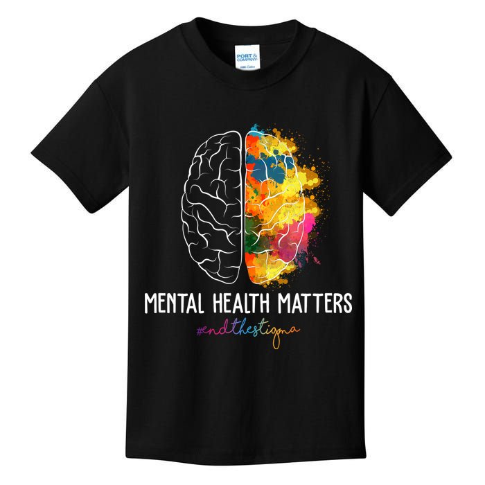 Mental Health Matters End The Stigma Colorful Brain Kids T-Shirt