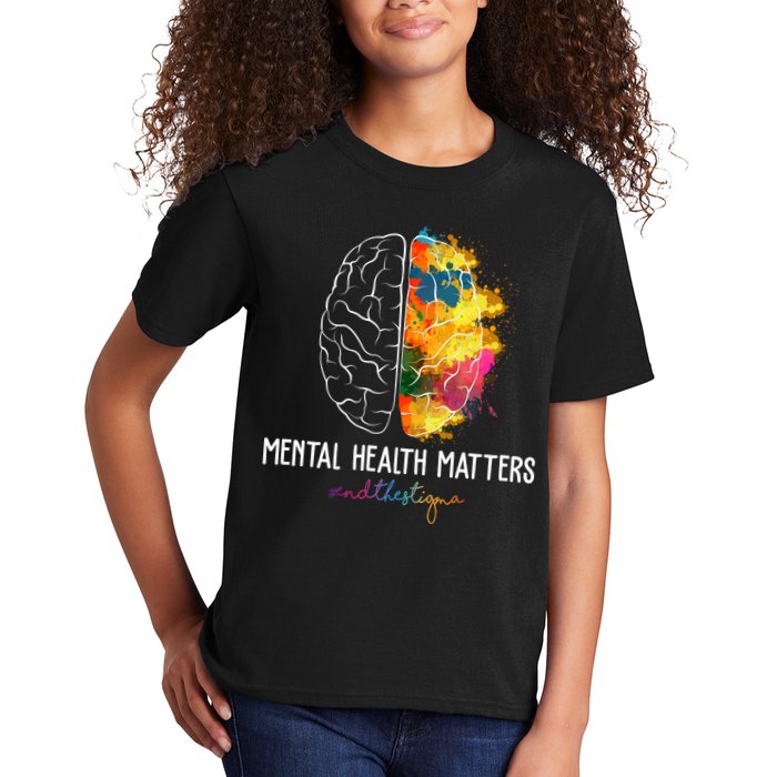 Mental Health Matters End The Stigma Colorful Brain Kids T-Shirt