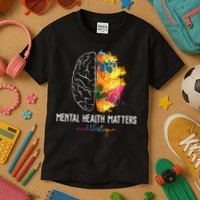 Mental Health Matters End The Stigma Colorful Brain Kids T-Shirt