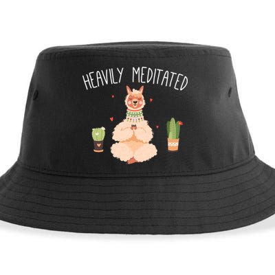 Meditation Heavily Meditated Cute Llama And Yoga Gift Sustainable Bucket Hat