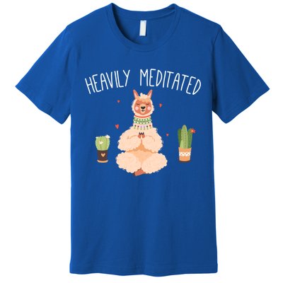 Meditation Heavily Meditated Cute Llama And Yoga Gift Premium T-Shirt