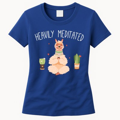 Meditation Heavily Meditated Cute Llama And Yoga Gift Womens T-Shirt