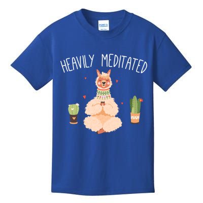Meditation Heavily Meditated Cute Llama And Yoga Gift Kids T-Shirt