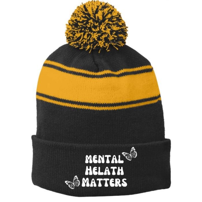Mental Health Matters Stripe Pom Pom Beanie