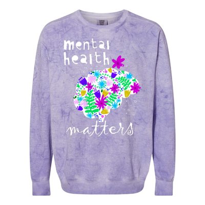 Mental Health Matters Flowers Brain Awareness Month Colorblast Crewneck Sweatshirt