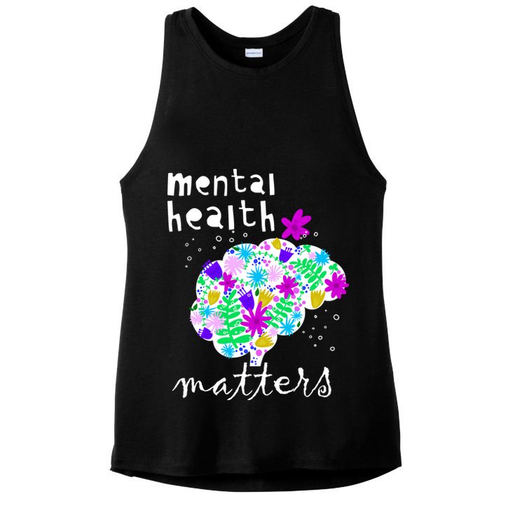Mental Health Matters Flowers Brain Awareness Month Ladies PosiCharge Tri-Blend Wicking Tank