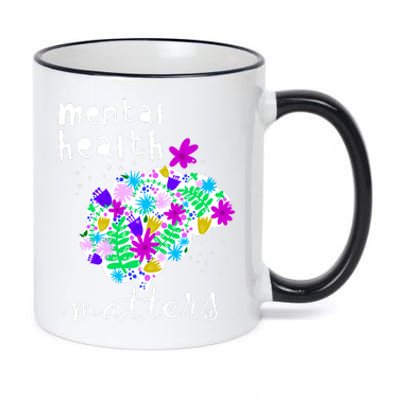 Mental Health Matters Flowers Brain Awareness Month 11oz Black Color Changing Mug